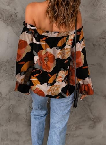 Spriolim Women's Fashion Off Shoulder Top Long Sleeve Casual Shirt Cute Blouses Boho Black, X-Large - Image 4