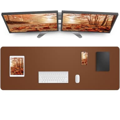 Large Desk Mat 55" x 17"Leather Desk Pad Protector,Mouse Pad,Office Desk Mat, Non-Slip PU Leather Desk Blotter,Waterproof Keyboard mat for Office/Home/Decor (Brown) - Image 1