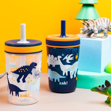 Zak Designs Kelso Toddler Cups For Travel or At Home, 15oz 2-Pack Durable Plastic Sippy Cups With Leak-Proof Design is Perfect For Kids (DinoRoar, Zaksaurus) - Image 3