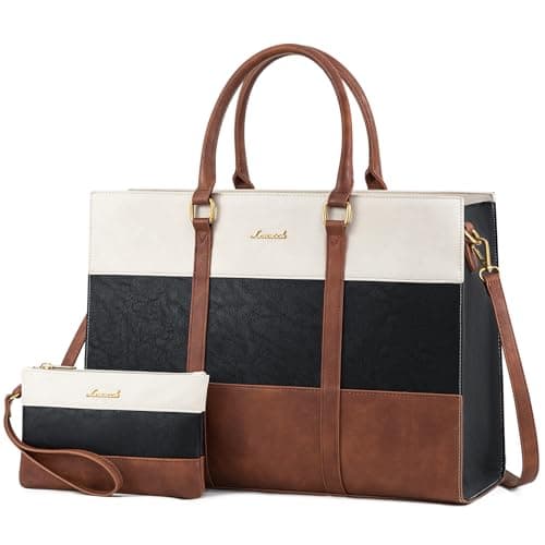 LOVEVOOK Laptop Bag for Women, 15.6 Inch Work Bags for Women, Vintage Leather Laptop Tote Bag, Waterproof Computer Bags with Clutch Purse, Large Capacity Briefcase, Business Office Handbag for Work - Image 1