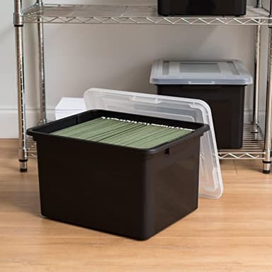 IRIS USA File Box, Plastic File Organizer with Lids for Letter/Legal File, Portable Document Box For Moving, Storage Bin with Durable and Secure Lid, Stackable Nestable BPA-Free, Black 35 Qt. 4 Pack - Image 8