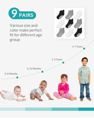 Infinno Baby Non Slip Ankle Socks 9 Pairs - Baby Socks with Grips for Infants Toddlers Kids, Boys and Girls 6-24 Months, 1T-7T - Image 6
