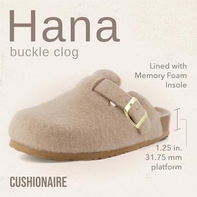 CUSHIONAIRE Hana Womens Clogs | Comfortable Vegan Suede Clogs for Women | Slip On Potato Shoes with Cork Footbed & Arch Support| Sand 7 - Image 2