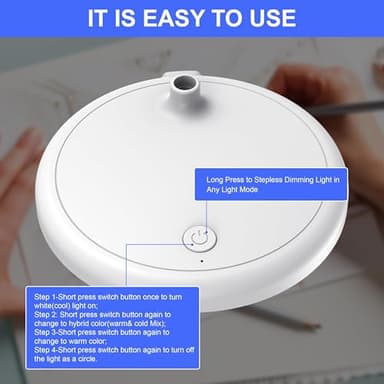 Desk Lamp for Home Office,3 Light Colors,Flexible Gooseneck Table Lamp,Dimmable Reading Light for Bedside Small Desk Lamp for College Dorm Room,Bedroom Desk Light White - Image 6