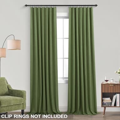 KOUFALL Dining Room Curtains for Christmas,Blackout Linen Neutral Forest Grass Green Boho Office Curtains for Windows at Home - Image 3