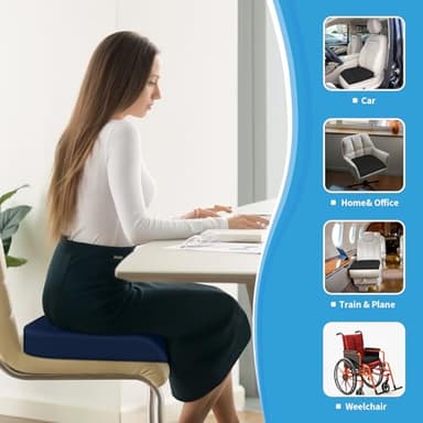 TranquilRelax Large Seat Cushion, Memory Foam Cushion for Long Sitting Hours on Office Chair, Home & Car, Non-Slip Chair Pad for Relieving Back & Sciatica & Hip & Coccyx Pain (Blue) - Image 6