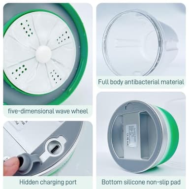 Underwear Washing Machine | 1L Portable Mini Washer Deep Cleaning of Underwear, Baby Small Clothes, Socks | Lightweight and Compact for Apartment, Dorm, Hotel, Travel, USB-C Rechargeable (Green) - Image 9