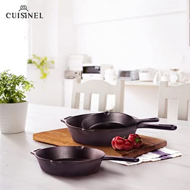Cuisinel Cast Iron Skillet Set - 8" + 10" + 12"-Inch Pre-Seasoned Frying Pans + Silicone Handle Grip Covers - Use Indoor/Outdoor, Oven, Grill, Stove, BBQ, Fire, Induction - Kitchen/Camping Cookware - Image 6