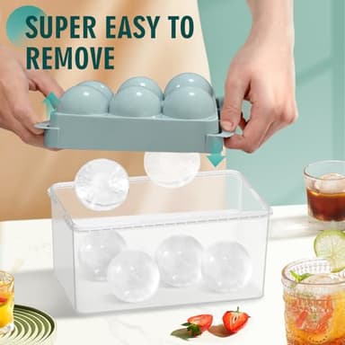 WIBIMEN Large Ice Cube Molds, Big Round Whiskey Ice Cube Trays for Freezer, Easy to Fill & Release, Whiskey Bourbon Cocktail(1.9In*6 Balls- Blue/2 Pack) - Image 2