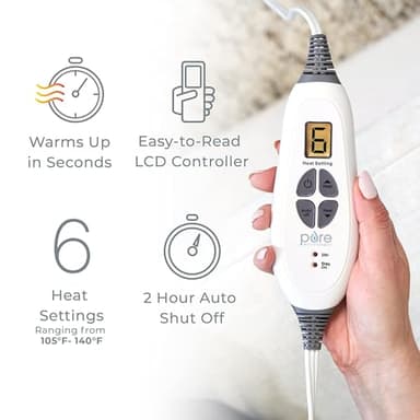 Pure Enrichment® PureRelief® XL Heating Pad - 12" x 24" Electric Heating Pad for Back Pain & Cramps, 6 Heat Settings, Soft Machine Wash Fabric, Auto-Off & Moist Heat (Charcoal Gray) - Image 5