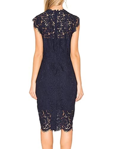MEROKEETY Women's 2025 Lace Floral Midi Dresses Classic Elegant Party Dinner Photoshoot Dress, Navy, Large - Image 2