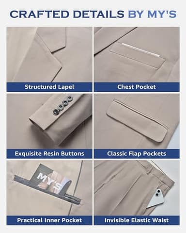 MY'S Men's 3 Piece Slim Fit Suit Set with Tie, 2 Button Blazer Jacket Vest & Pants, Business Wedding Party Prom Suit for Men, Black Medium - Image 3
