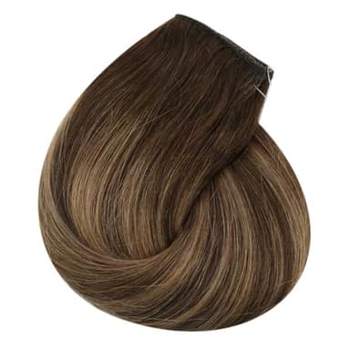 Sunny Wire Hair Extensions Real Human Hair Fish Line Human Hair Extensions Invisible Wire Extensions Dark Brown to Caramel Blonde with Dark Brown Highlights #4/27/4 18 Inch - Image 9
