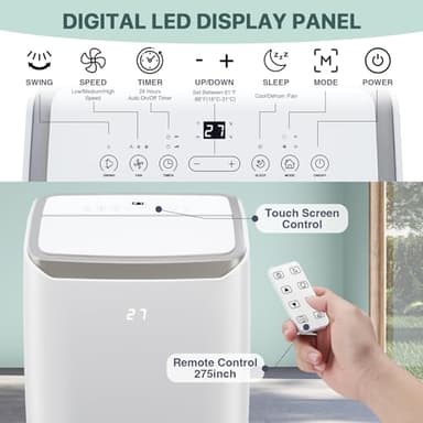 14,000 BTU Portable Air Conditioner – 4-in-1 Portable AC Unit with Cooling, Dehumidifier, Fan & Sleep Mode for Rooms Up to 700 Sq.Ft, Remote Control, LED Display, 24H Timer, White-3032 - Image 2