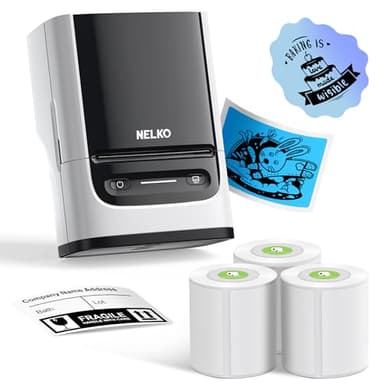 Nelko Label Maker Machine with Tape, PM220 Bluetooth Label Printer, 2 Inch Portable Thermal Printer for Small Business, Logo, Clothing, Sticker Printer for Phones & PC, with 3 Labels, White - Image 1