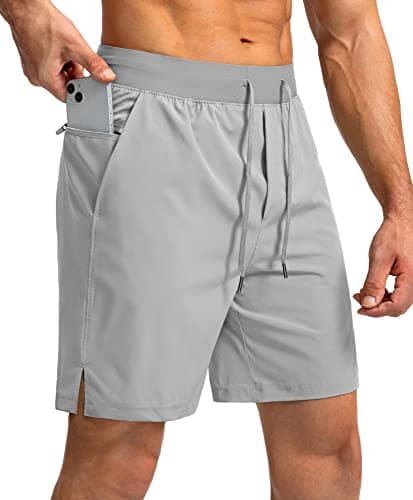 Men's Running Shorts with Zipper Pockets 7 Inch Lightweight Quick Dry Gym Athletic Workout Shorts for Men (Light Grey, XL) - Image 1