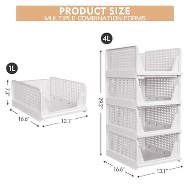 4 Pack Stackable Closet Storage Basket - Stackable Storage Bins, Multifunctional & Foldable Closet Organizer, Wardrobe Cupboard Space-Saving Clothes Storage Hat Organizer, White - Image 2
