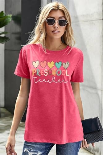 Preschool Teacher Shirts: Women Kindergarten Teachers T-Shirt Teacher Graphic Tees Tops Teacher Life Shirt(Pink, Large) - Image 3