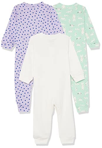 Amazon Essentials Unisex Babies' Snug-Fit Cotton Footless Sleeper Pajamas, Pack of 3, Mint Green Forest Animals/Purple Dots/White, 18 Months - Image 2