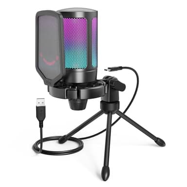 FIFINE Gaming USB Microphone for PC PS5, Condenser Mic with Quick Mute, RGB Indicator, Tripod Stand, Pop Filter, Shock Mount, Gain Control for Streaming Discord Twitch Podcasts Videos- AmpliGame - Image 1