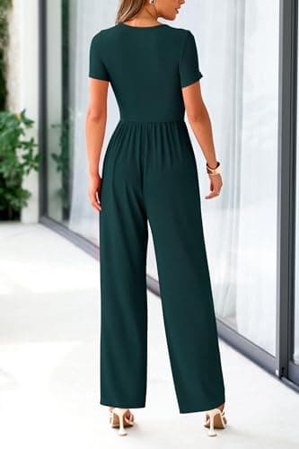 PRETTYGARDEN Women's Summer One Piece Jumpsuits Dressy Casual Short Sleeve Square Neck Wide Leg Jumpsuit Rompers (Dark Green,Small) - Image 6