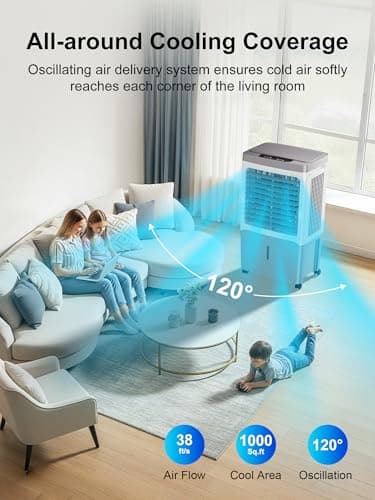 Uthfy Swamp Cooler, 2800 CFM Evaporative Air Cooler with 7 Gal Water Tank, Remote Control, 12 H Timer, 120° Oscillation, 3 Speed, Portable Air Conditioners Cooling Fan for Room, Patio, Garage, 36 Inch - Image 3