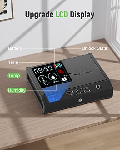 HOLEWOR Gun Safe, Biometric Safes for Pistols with LCD Display of Time Battery, Fingerprint Quick Access Handgun Safe Pistol Bedside, Nightstand, Car, 2 Capacity - Image 2