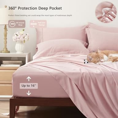 UNILIBRA Queen Comforter Set 7 Pieces Bed in a Bag - Pink Queen Soft Bedding Set for All Seasons - Cationic Dyeing Bed Comforter Sets with Comforter, Flat Sheet, Fitted Sheet, Pillowcases & Shams - Image 5