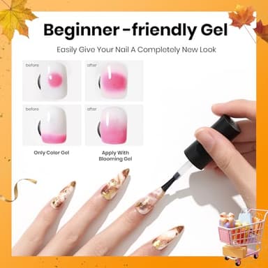 Beetles Blooming Gel 15ml Clear Uv Led Blossom Fall Halloween Nails Gel Polish for Spreading Effect Marble Natural Stone Watercolor Floral Print Soak off Diy Nail Art Design Manicure Gift for Women - Image 4