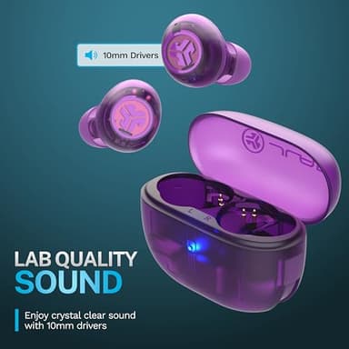 JLab Go Pop ANC True Wireless Earbuds & Charging Case, Transparent Purple, Active Noise Cancelling, 10mm Drivers, Dual Connect, Customize Your Sound with App, Be Aware Mode, Google Fast Pair - Image 4