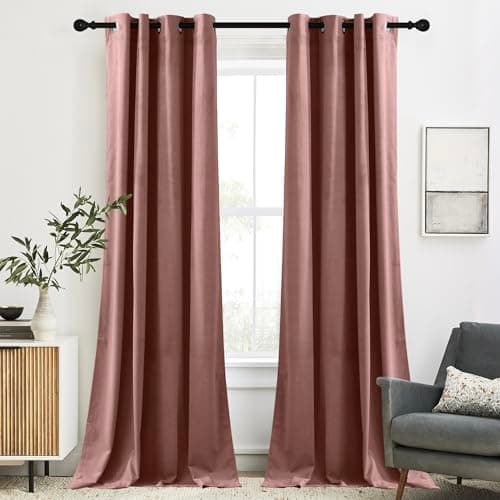 RYB HOME Mauve Velvet Curtains 2 Panels Set, Privacy Room Darkening Curtains & Drapes Thermal Insulated Window Treatmernt Luxury Holiday Decoration for Living Room Party Backdrops, W52 x L96 inches - Image 1