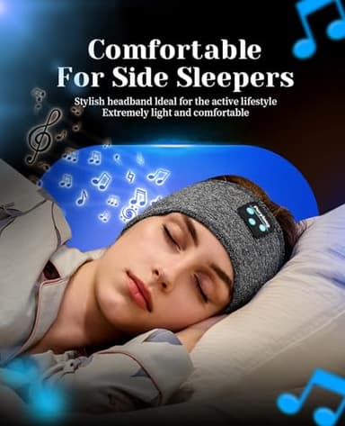 Perytong Sleeping Headphones Bluetooth Headband, Soft Long Time Play Sleeping Headsets with Built in Speakers Perfect for Workout,Running,Yoga,Travel, Darkgray - Image 3