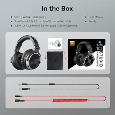 OneOdio Wired Over Ear Headphones Hi-Res Studio Monitor & Mixing DJ Stereo Headsets with 50mm Drivers and 1/4 to 3.5mm Jack for AMP Computer Recording Podcast Keyboard Guitar Laptop - Black - Image 9