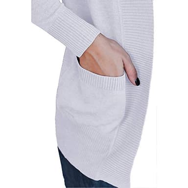 VOIANLIMO Womens Open Front Casual Knit Lightweight Long Sleeve White Cardigans Sweaters with Pockets L Size - Image 3