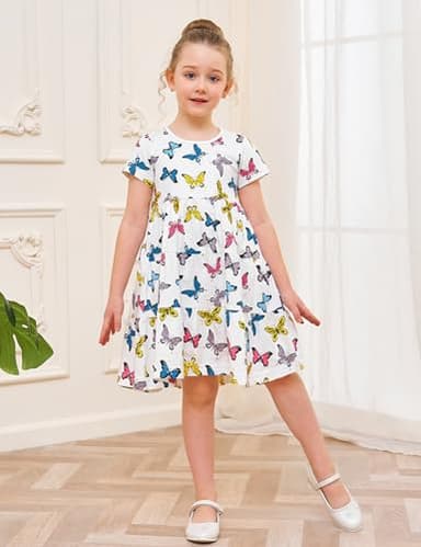 Baby Toddler Girls' Dresses Spring Easter Cotton Swing Tiered Casual Twirly Playwear Sundress Clothes Clothing Outfits with Pockets Butterfly 2t - Image 2