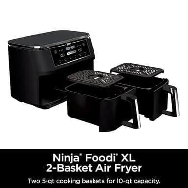 Ninja R-AD300CO Foodi 6-in-1 10-qt. XL 2-Basket Air Fryer with DualZone Technology, Black (Renewed) - Image 2