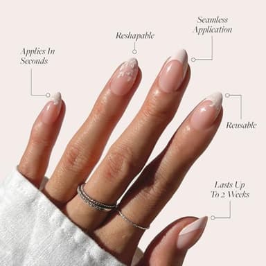 Glamnetic Press On Nails - All Time Love | Glossy, Semi-Transparent, Short Almond French Tip Nails with Leaf Accents, Salon Quality | 15 Sizes - 30 Nail Kit with Glue - Image 3