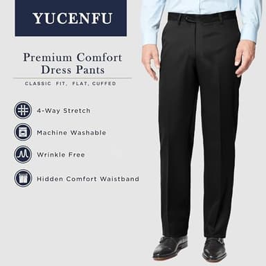 Men's Cozy Hidden Expandable Waist Dress Pants | Premium Stretch Texture Weave Work to Weekend Pant (Black,32W×30L) - Image 5