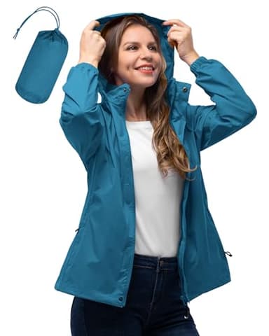 33,000ft Women's Rain Jacket Waterproof Lightweight Packable Raincoat with Hood for Golf Hiking Travel Windbreaker - Image 1