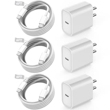 Fast USB C Charger Block,3Pack Long 6FT USBC to USBC Cable iPad Cord 20W iPhone 17 Pro Max Charger Travel Plug Fast Charging for iPhone 17/17 Air/17 Pro/16/16e/16 Pro/16Plus/15/15Pro/Pro Max/Plus,iPad - Image 1