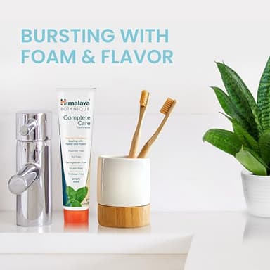 Himalaya Botanique Complete Care Toothpaste, Herbal, Mint Flavor, Fights Plaque, Freshens Breath, Fluoride Free, No Artificial Flavors, SLS Free, Cruelty Free, Foaming, 5.29 Oz, 4 Pack - Image 3
