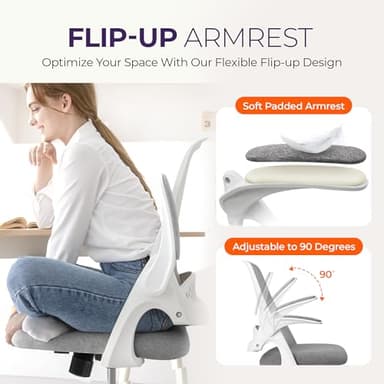 NEO CHAIR Office Desk Computer Gaming Ergonomic Chair with Lumbar Back Support Adjustable Height Swivel Wheels Flip-up Arms Mesh Chair for Home or Office (Grey) - Image 6
