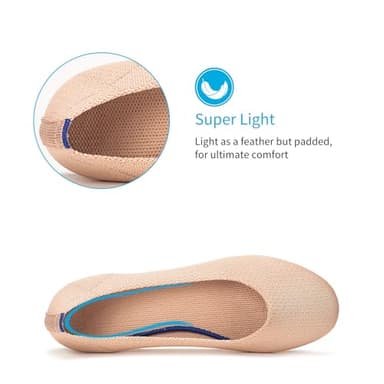 Frank Mully Women's Knit Ballet Flat Round Toe Flat Shoes Slip On Classic Low Wedge Ballerina Shoes, Ecru, 7 - Image 3