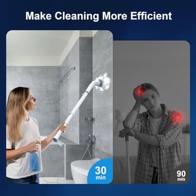 LABIGO Electric Spin Scrubber LA4 Pro, Dual Speed Bathroom Scrubber with Display & 6 Replacement Cleaning Heads, Cordless Power Scrubber with Adjustable & Detachable Handle for Bathroom Floor Tile - Image 4