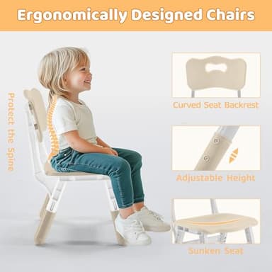 CuFun Kids Table & Chairs Set (2 Chairs) Height Adjustable for Ages 2-8 | Non-Slip Toddler Activity Table with Wipe-Clean Desktop, Montessori Learning & Art Drawing Table for Home Preschool - Image 3