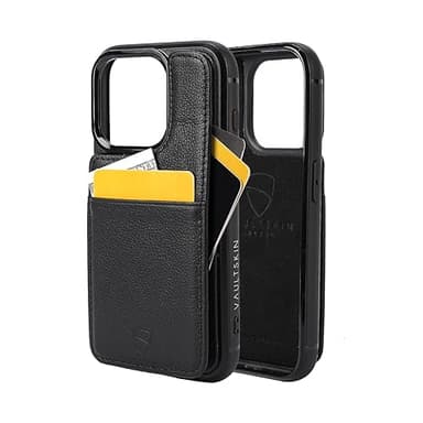 Vaultskin for iPhone 16 Pro Max Case - Slim Leather Case with Card Holder, Magnetic Closure and Drop Protection, Stylish Wallet Case for iPhone 16 Pro Max, Ideal Gift (Black, Eton) - Image 1