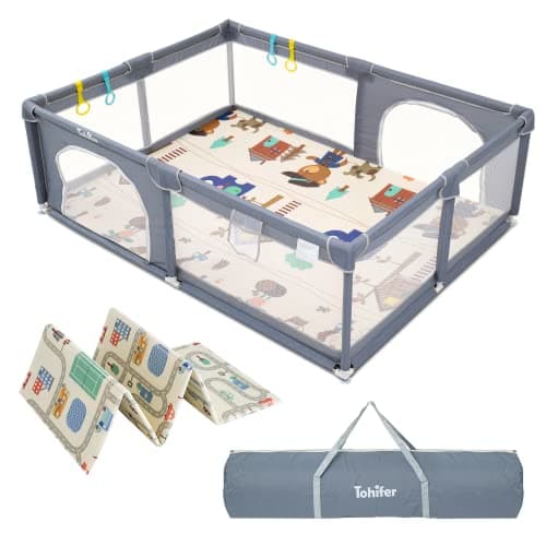 Baby Playpen with Mat, Large Baby Play Yard for Toddler, BPA-Free, Non-Toxic, Safe No Gaps Playards for Babies, Indoor & Outdoor Extra Large Kids Activity Center 79"x59"x26.5" with 0.4" Playmat - Image 1