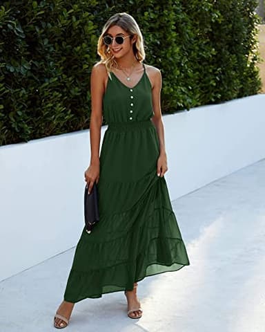 PRETTYGARDEN Women's Casual Summer Dress Spaghetti Strap Sleeveless High Waist Beach Long Maxi Sun Dresses (Dark Green,Large) - Image 3