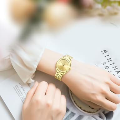 HOLSTOUR Watches for Women Easy Reader Watch with Stainless Steel Expansion Band, Gold Analog Dial 30M Resistant (6.10in-6.80in) - Image 5