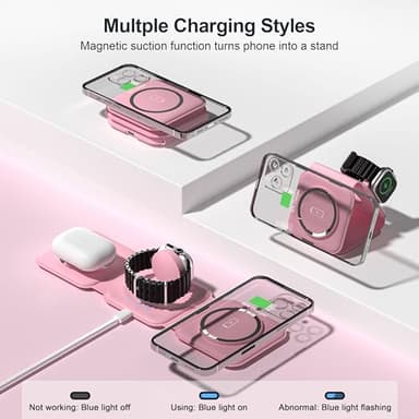 UCOMX 3 in 1 Charging Station for Multple Devices,Foldable 3 in 1 Wireless Charger for Travel,Nano Wireless Charging Station for iPhone16 15 14 13 12 Pro Max/Watch 10 9 8 7 6 5 4 3 Ultra/AirPod Pro - Image 3